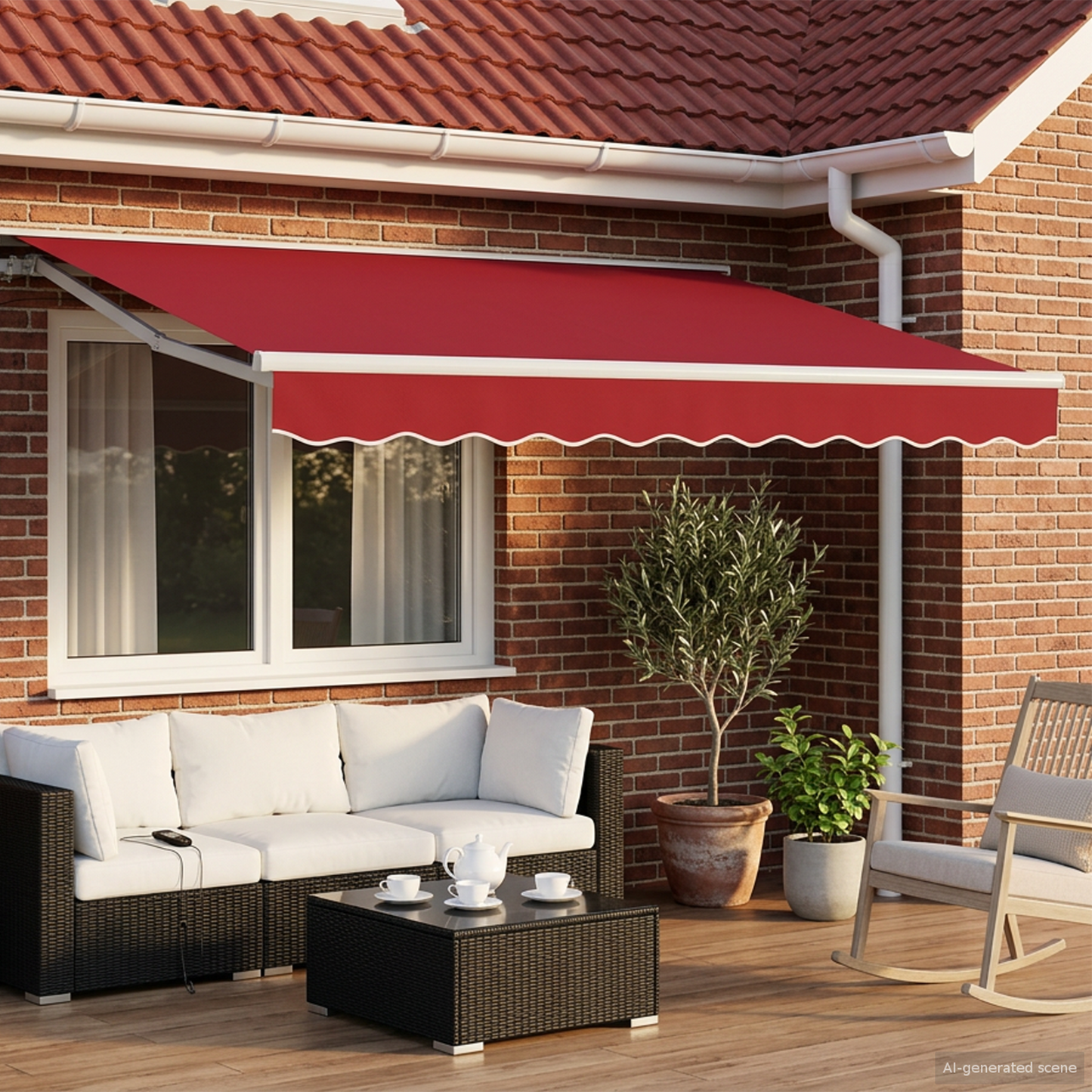 Electric Retractable Awning Red and White 3.5 x 2.5 m