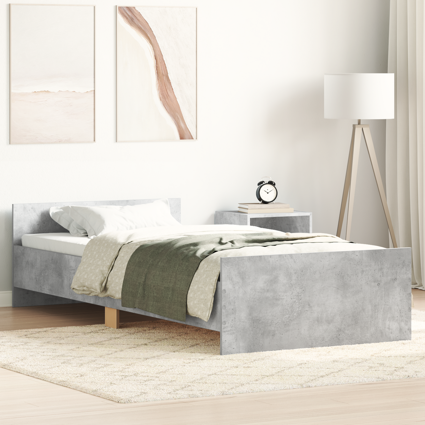 Bed Frame with Headboard Concrete Grey 80 x 200 cm