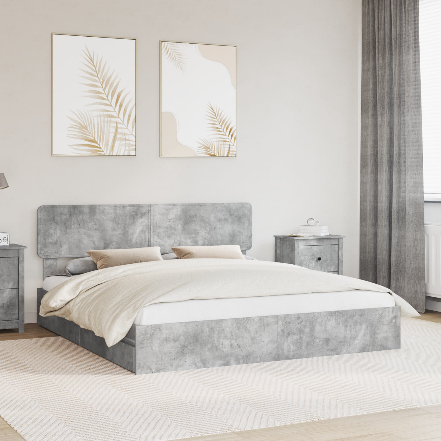 Storage Bed Concrete Grey 200 x 200 cm Engineered Wood