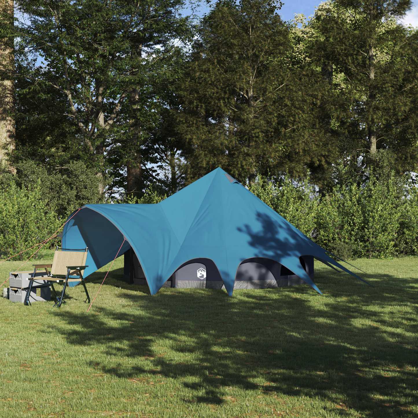 Teepee Tent 3-Person with Roof Blue and Grey 312 x 312 x 197 cm