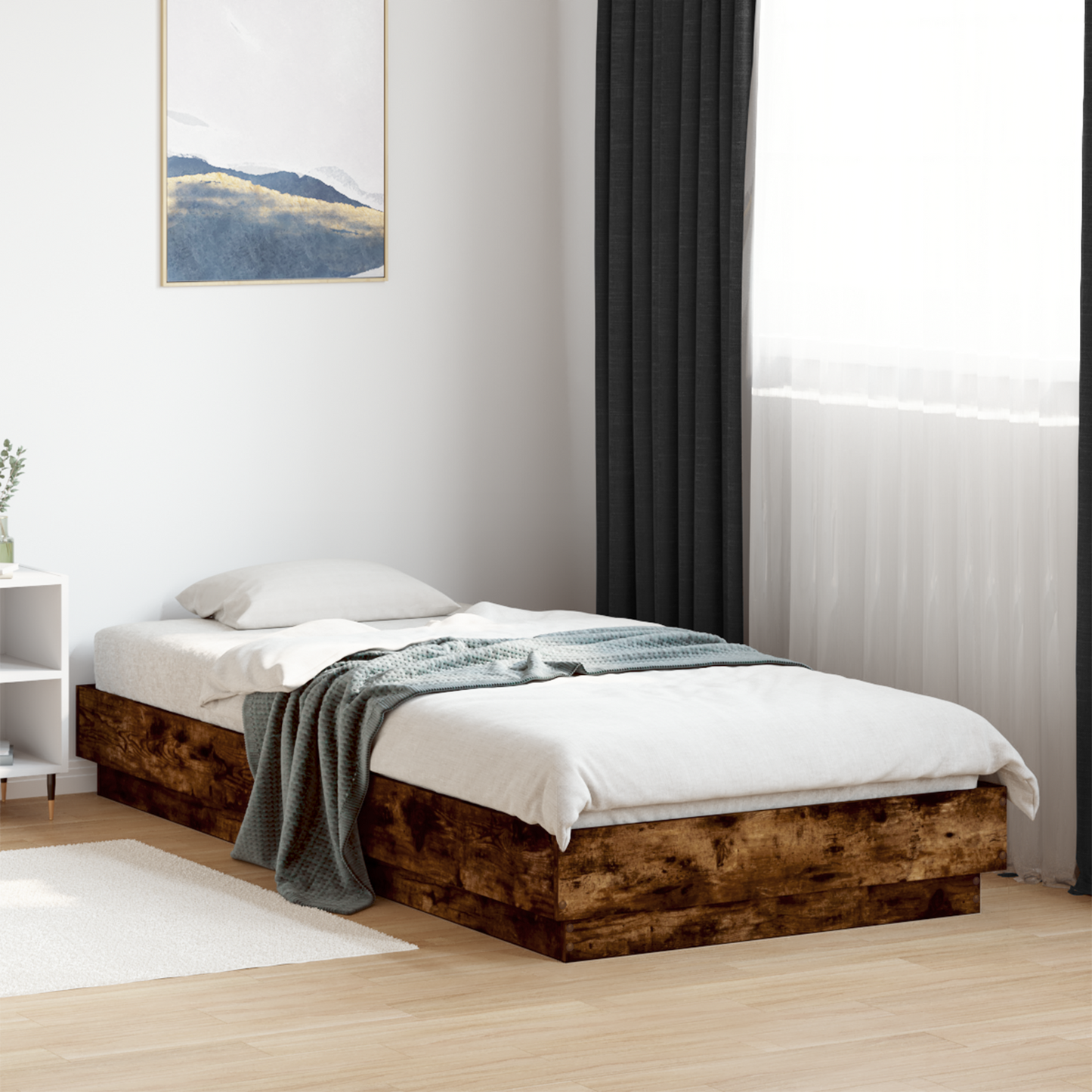 Floor Bed Frame Smoked Oak 80 x 200 cm Engineered Wood