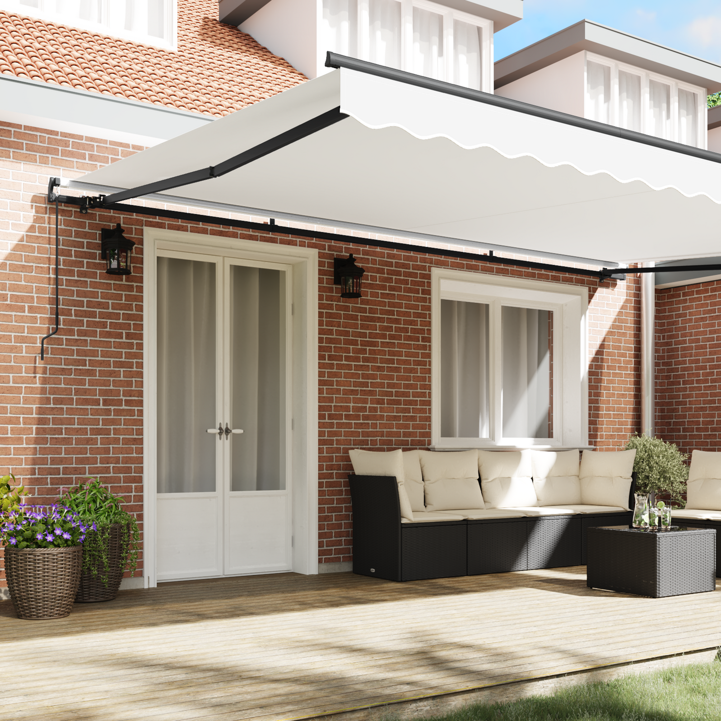 Retractable Awning White 500 x 300 cm Polyester and Aluminium