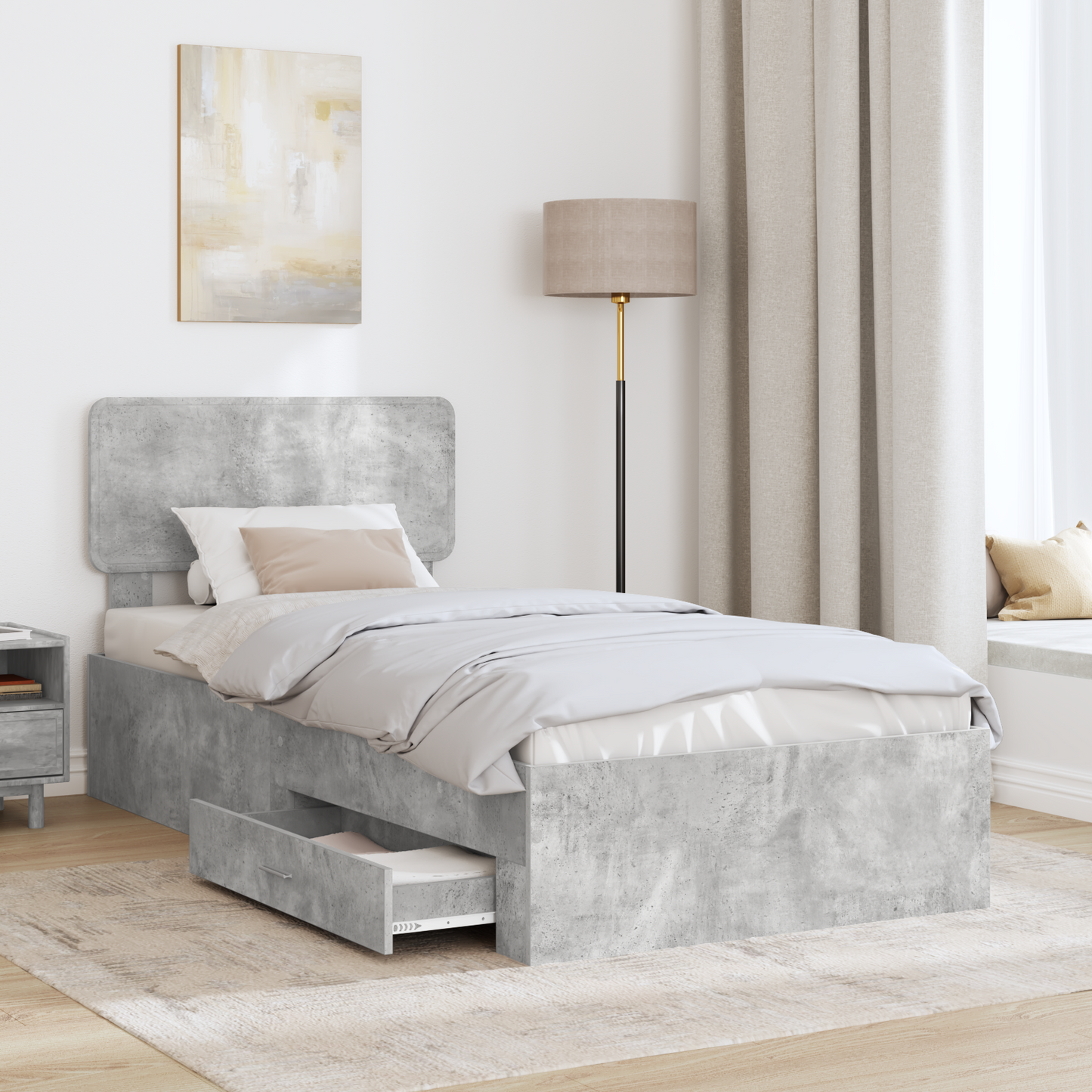 Bed Frame with Drawer Concrete Grey 70 x 190 cm Engineered Wood