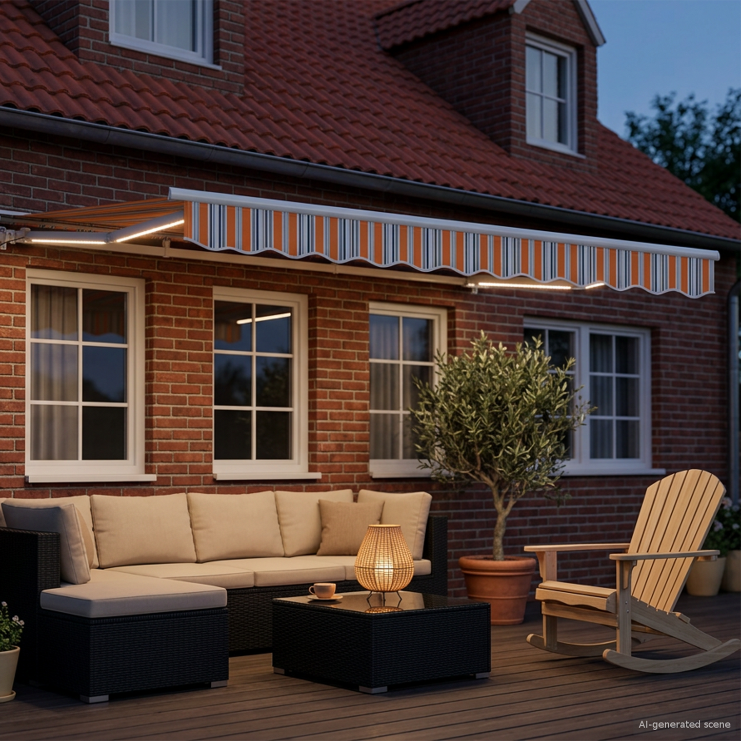 Manual Awning Frame with LEDs Blue, Orange and White 3 x 2.5 m