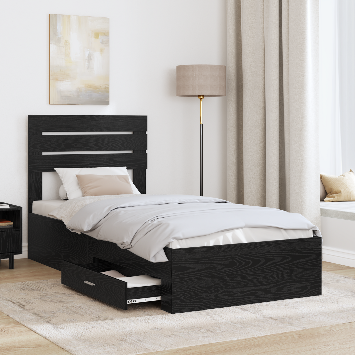 Bed Frame with Headboard Black Oak 90 x 200 cm Engineered Wood