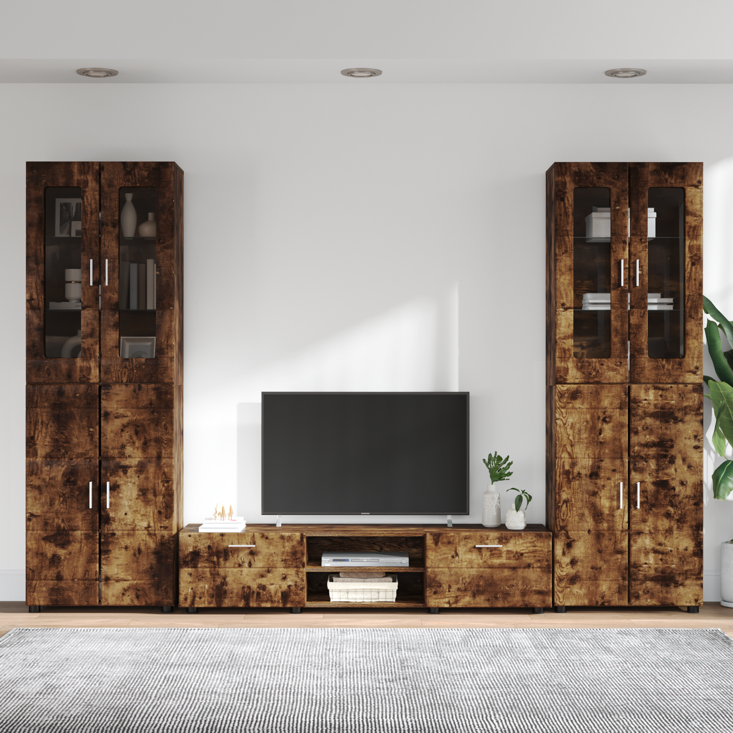 TV Cabinet Set FLORIN 3 pcs Smoked Oak Engineered Wood