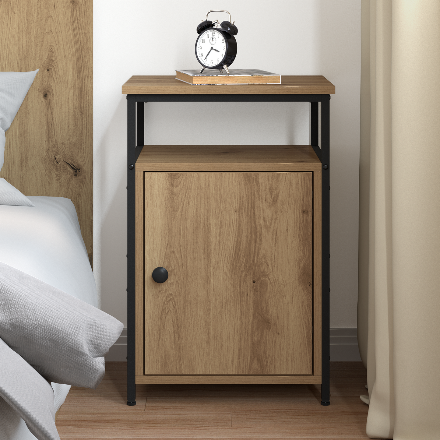 Bedside Cabinet with Drawer Artisan oak Engineered Wood