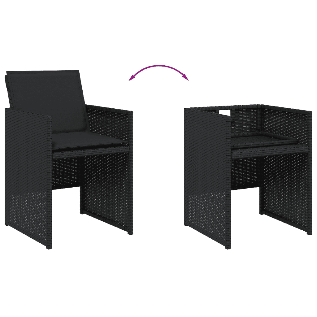 5 Piece Garden Dining Set with Cushions Black Poly Rattan