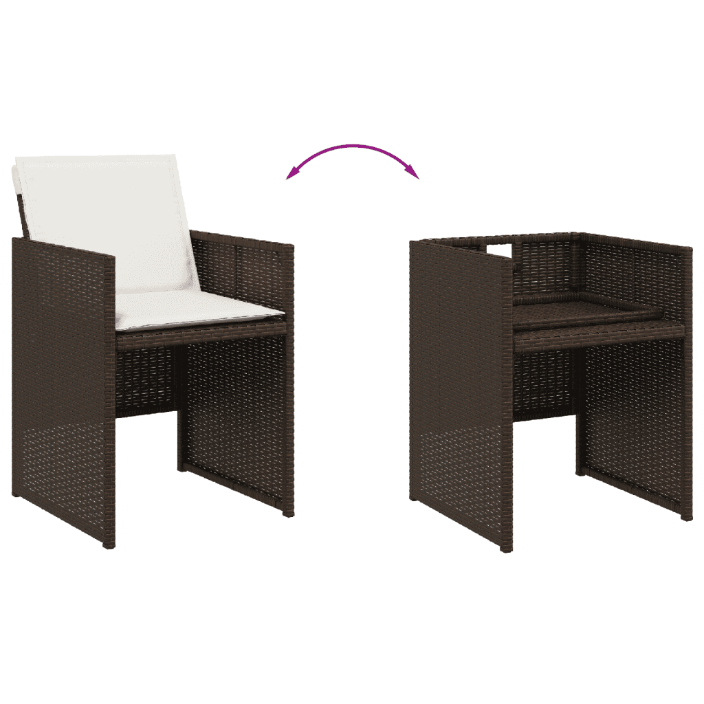 9 Piece Garden Dining Set with Cushions Brown Poly Rattan