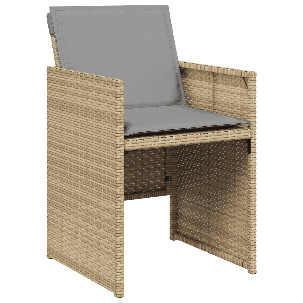 7 Piece Garden Dining Set with Cushions Mix Beige Poly Rattan
