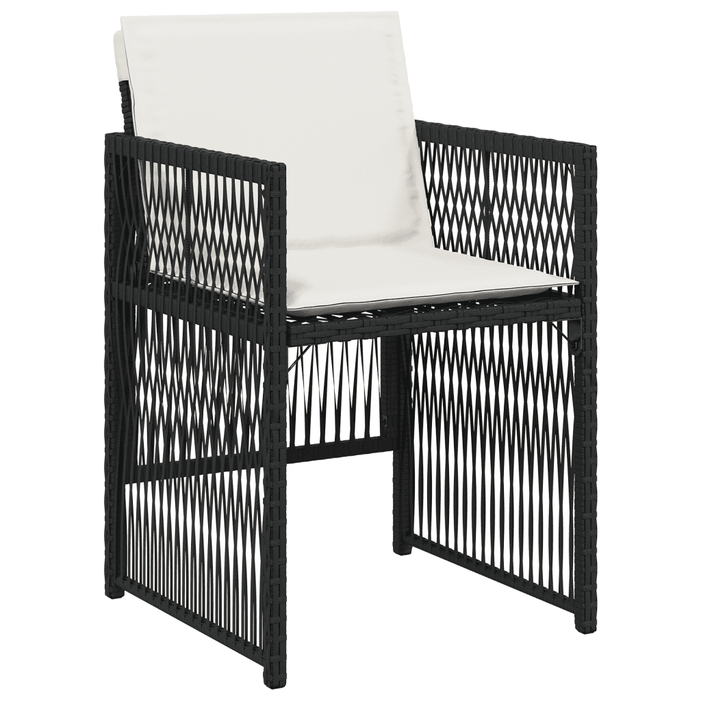 11 Piece Garden Dining Set with Cushions Black Poly Rattan