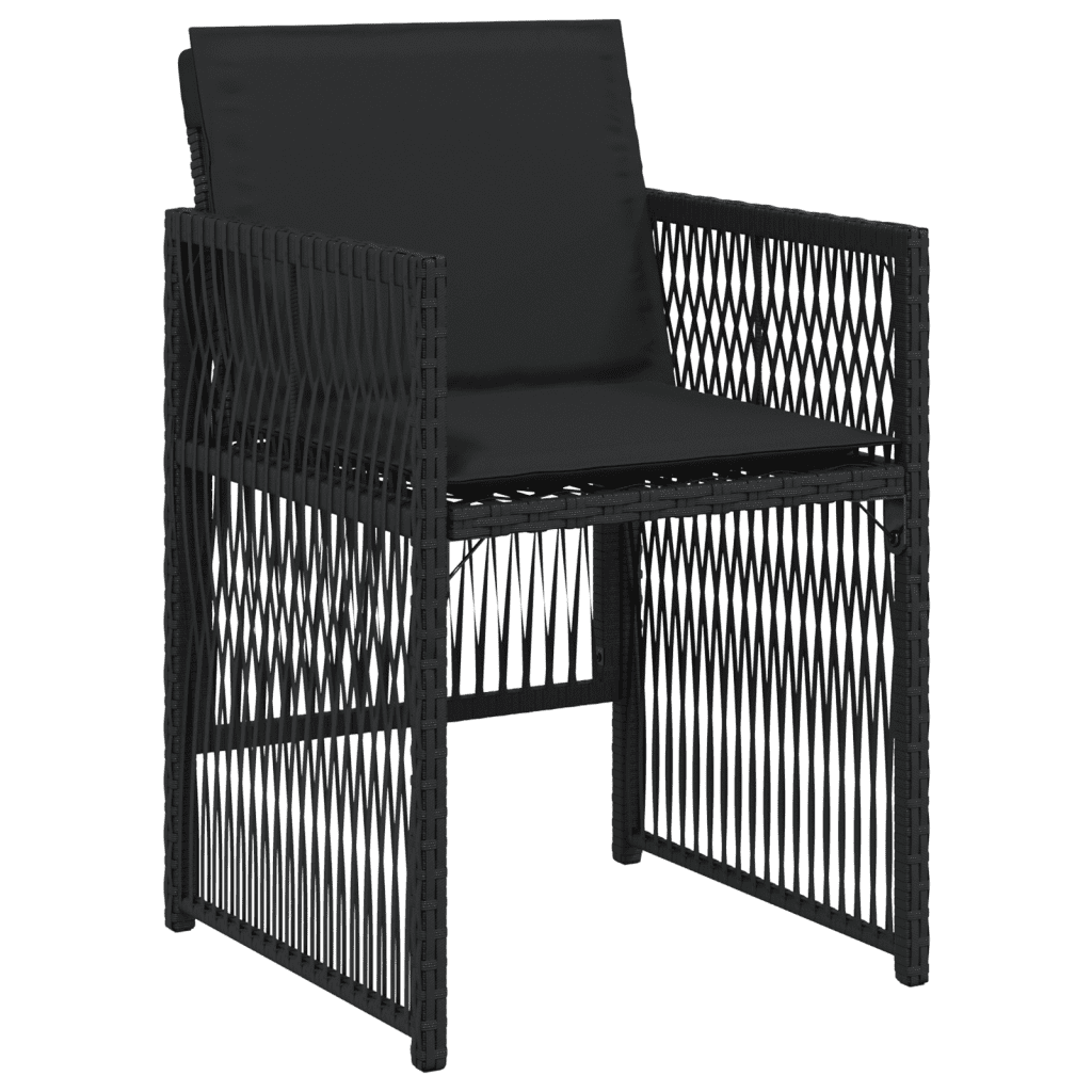 11 Piece Garden Dining Set with Cushions Black Poly Rattan