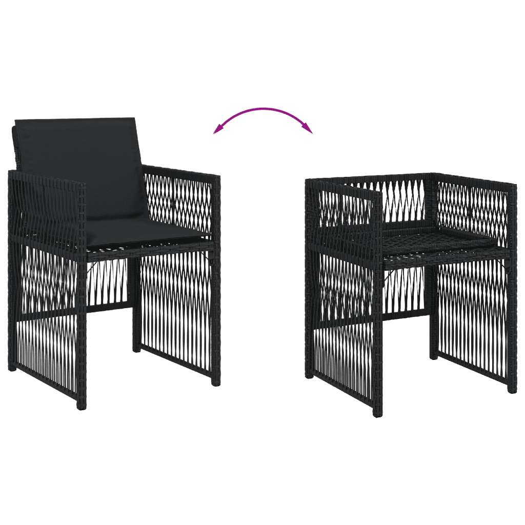 7 Piece Garden Dining Set with Cushions Black Poly Rattan