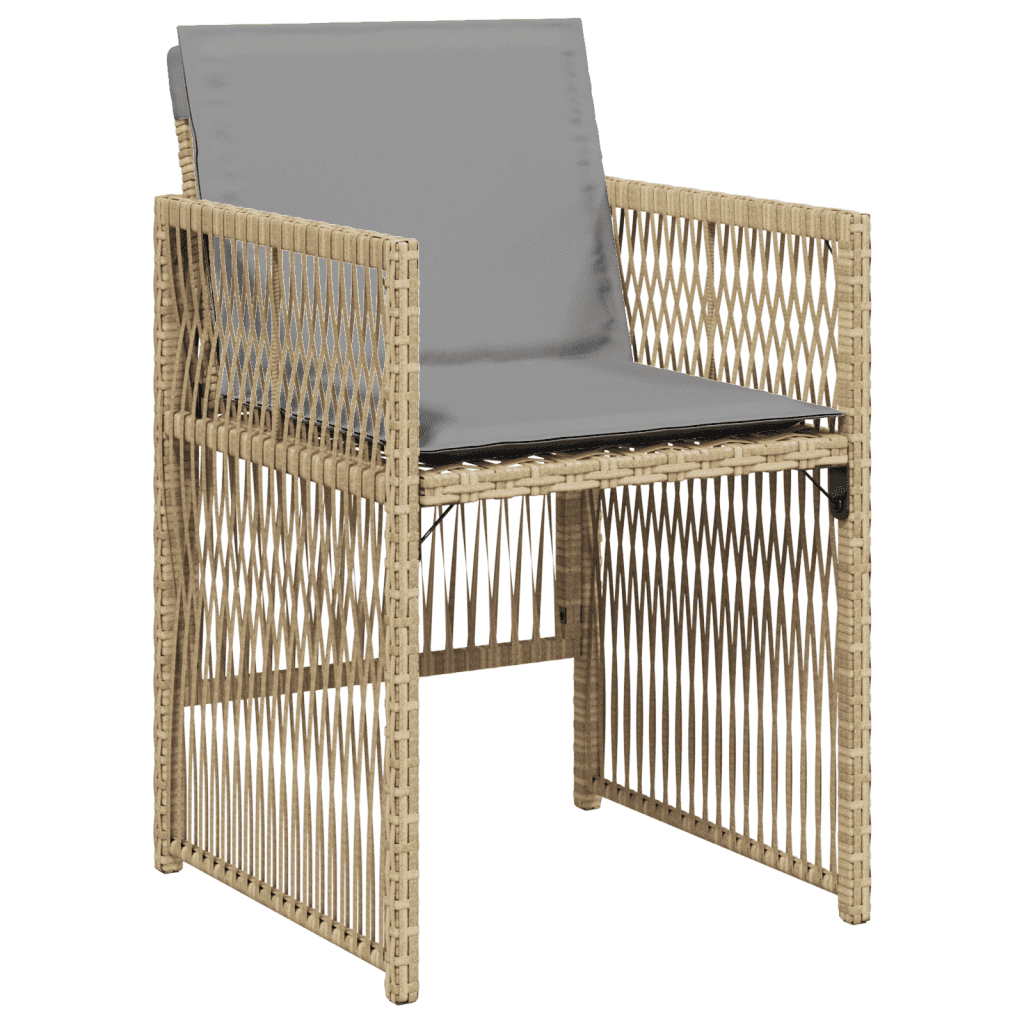 9 Piece Garden Dining Set with Cushions Mix Beige Poly Rattan