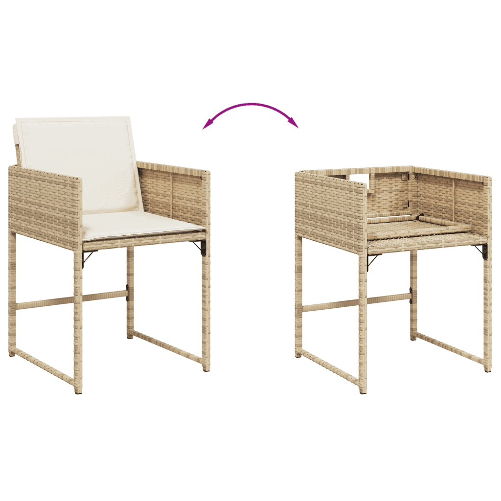 7 Piece Garden Dining Set with Cushions Beige Poly Rattan