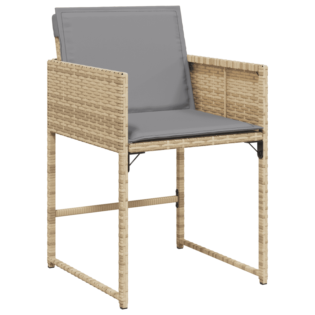 7 Piece Garden Dining Set with Cushions Mix Beige Poly Rattan