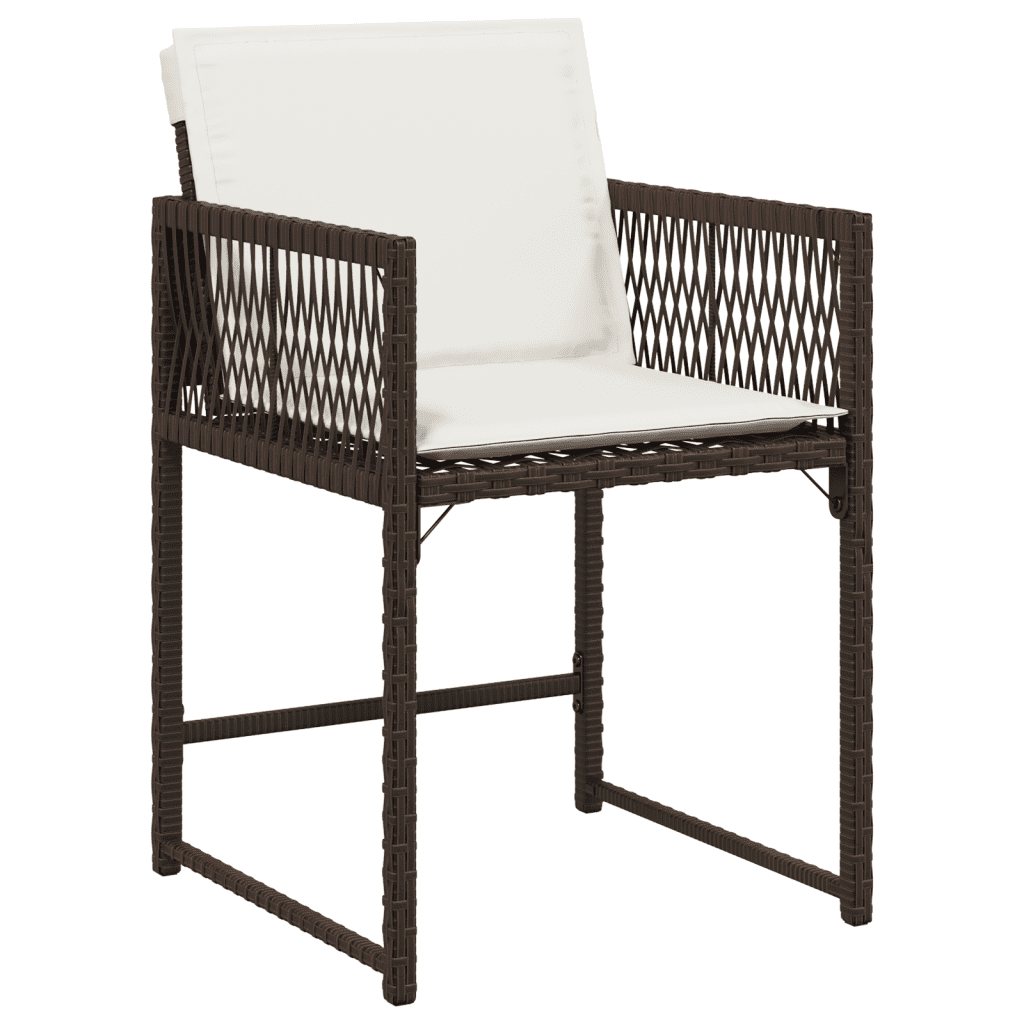 7 Piece Garden Dining Set with Cushions Brown Poly Rattan