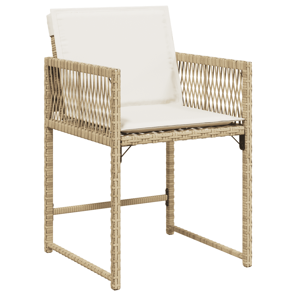 5 Piece Garden Dining Set with Cushions Beige Poly Rattan
