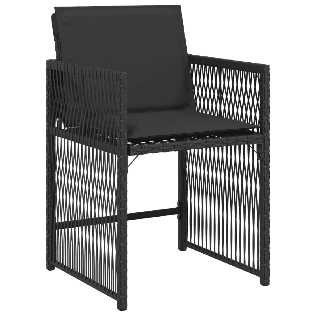 5 Piece Garden Dining Set with Cushions Black Poly Rattan