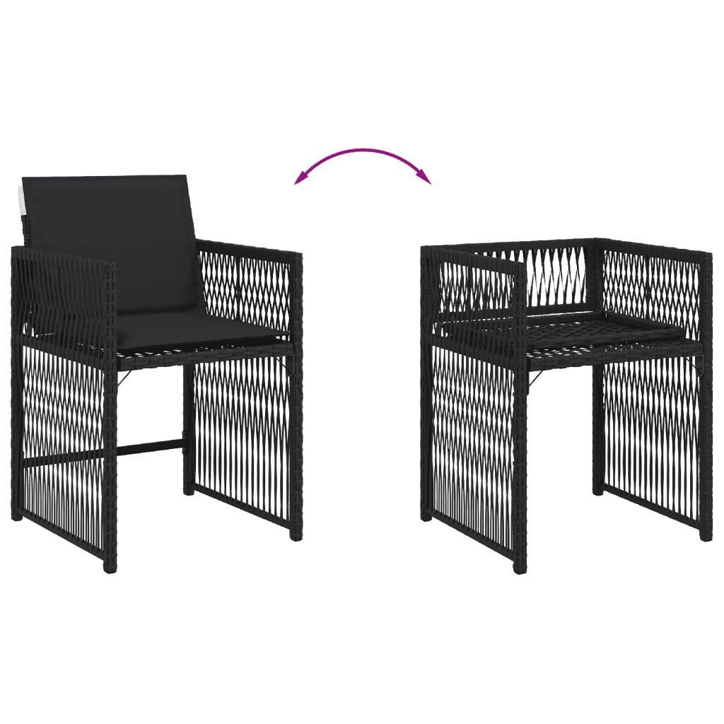 5 Piece Garden Dining Set with Cushions Black Poly Rattan