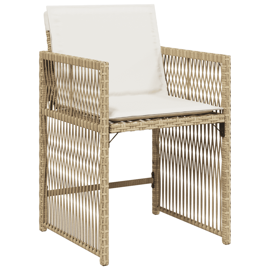 5 Piece Garden Dining Set with Cushions Beige Poly Rattan