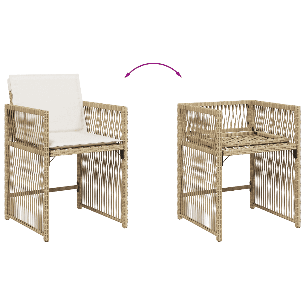 9 Piece Garden Dining Set with Cushions Beige Poly Rattan
