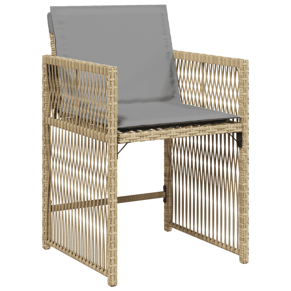 9 Piece Garden Dining Set with Cushions Mix Beige Poly Rattan