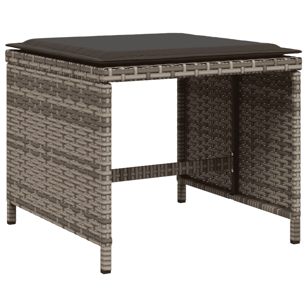 17 Piece Garden Dining Set with Cushions Grey Poly Rattan
