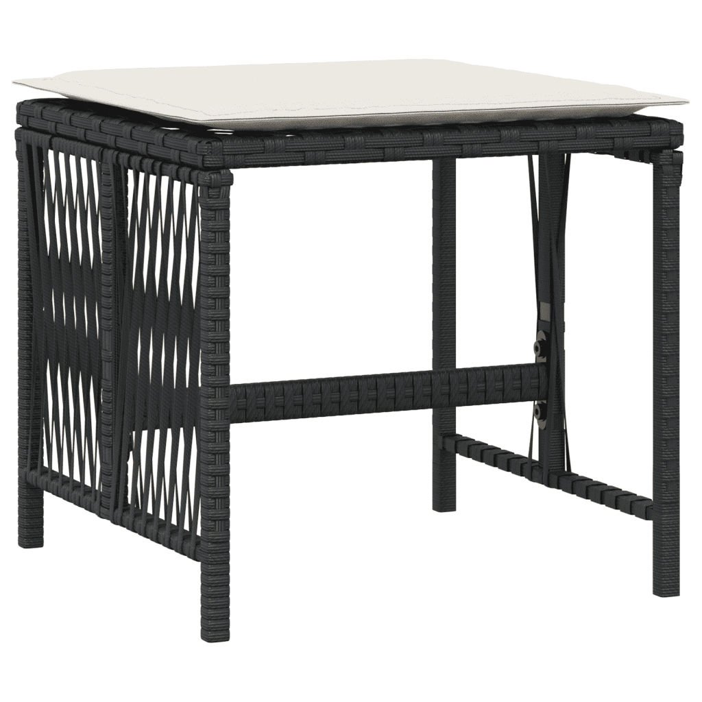 9 Piece Garden Dining Set with Cushions Black Poly Rattan