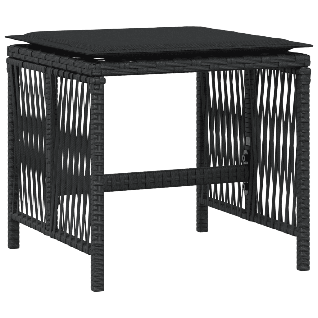 11 Piece Garden Dining Set with Cushions Black Poly Rattan
