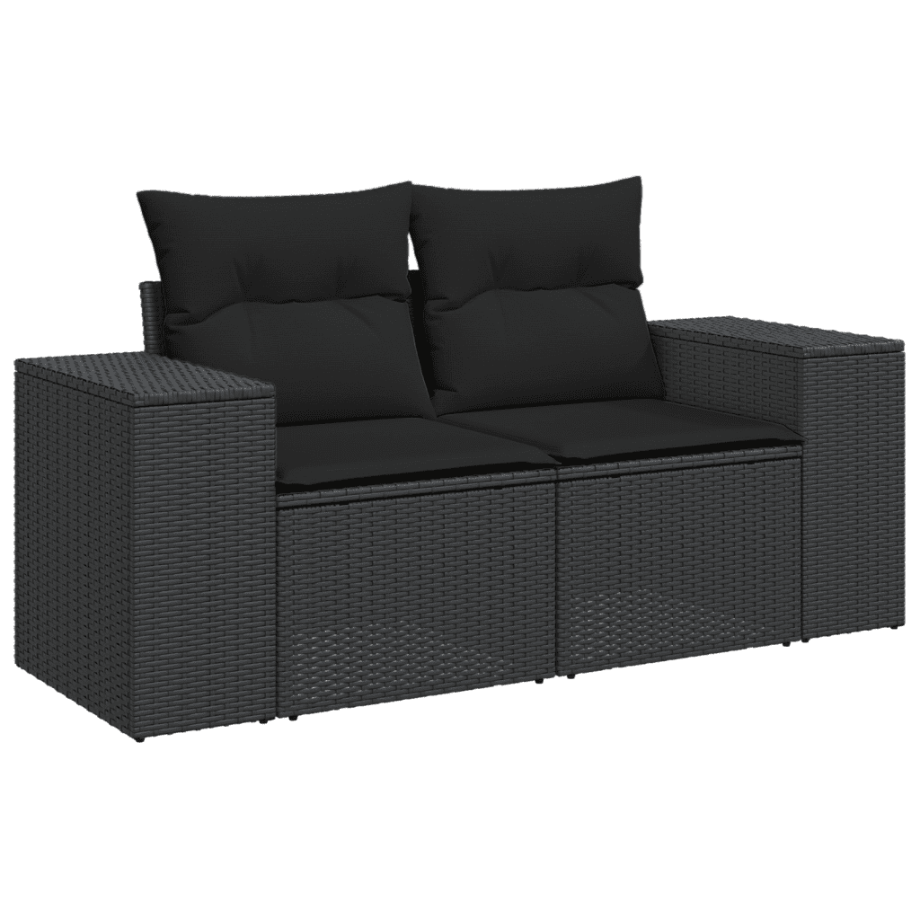 11 Piece Garden Dining Set with Cushions Black Poly Rattan