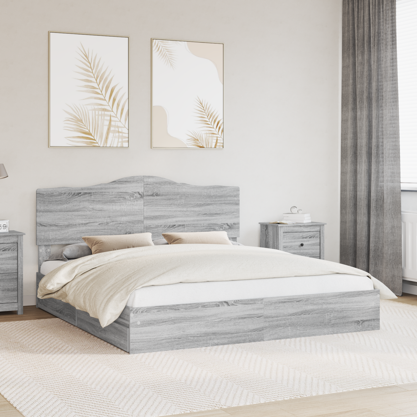 Storage Bed Grey Sonoma 200 x 200 cm Engineered Wood