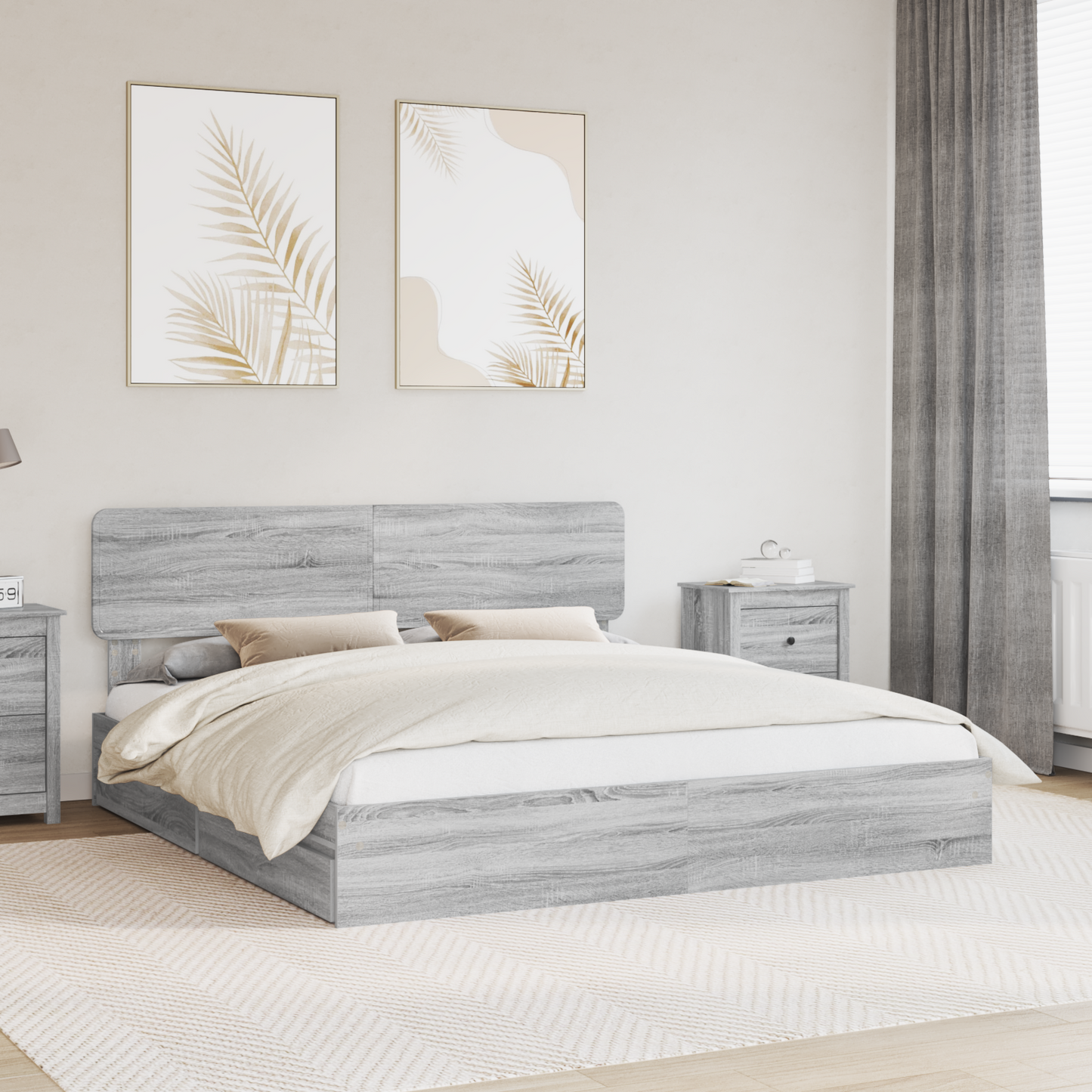 Storage Bed Grey Sonoma 200 x 200 cm Engineered Wood