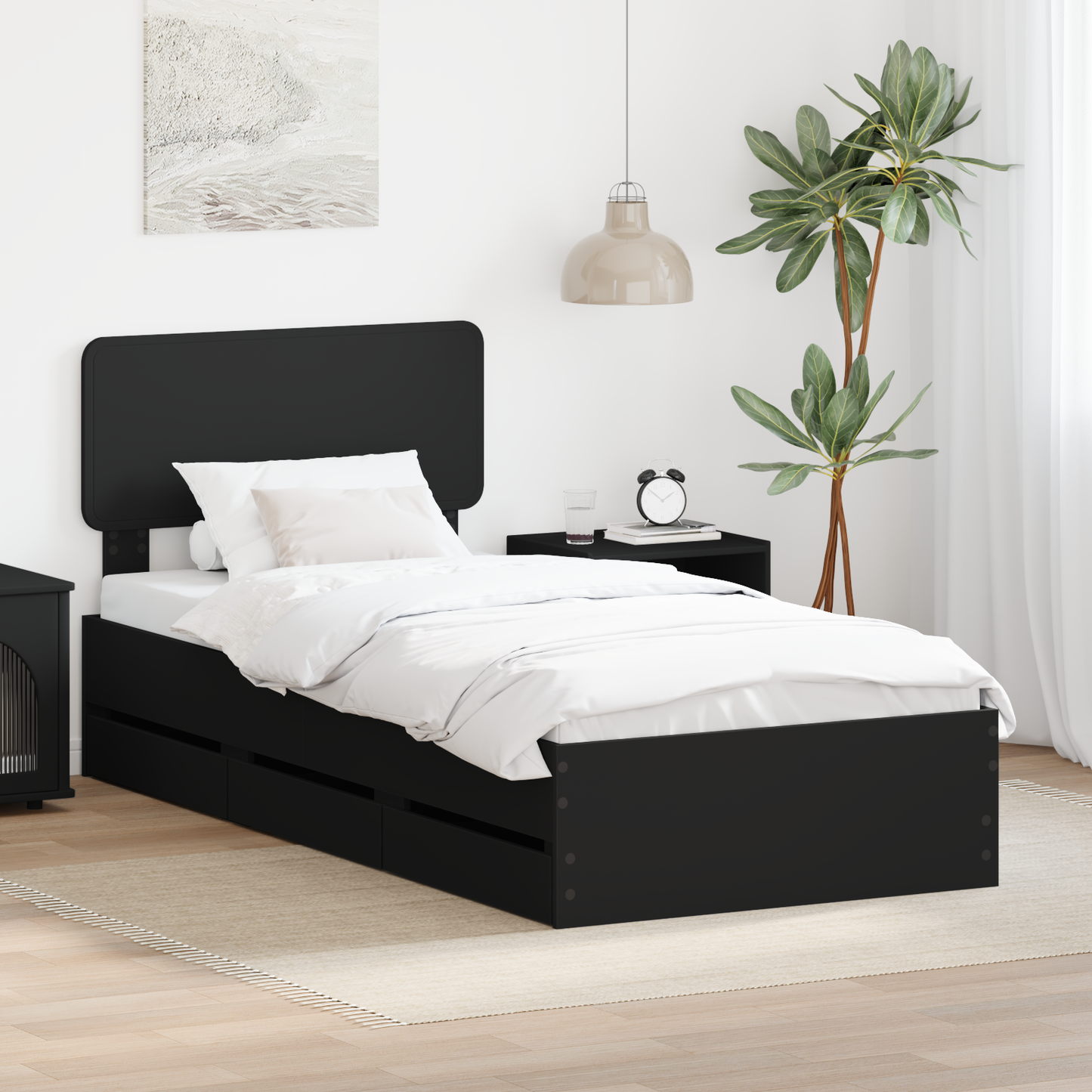Bed Frame with Drawer Black 90 x 190 cm Engineered Wood