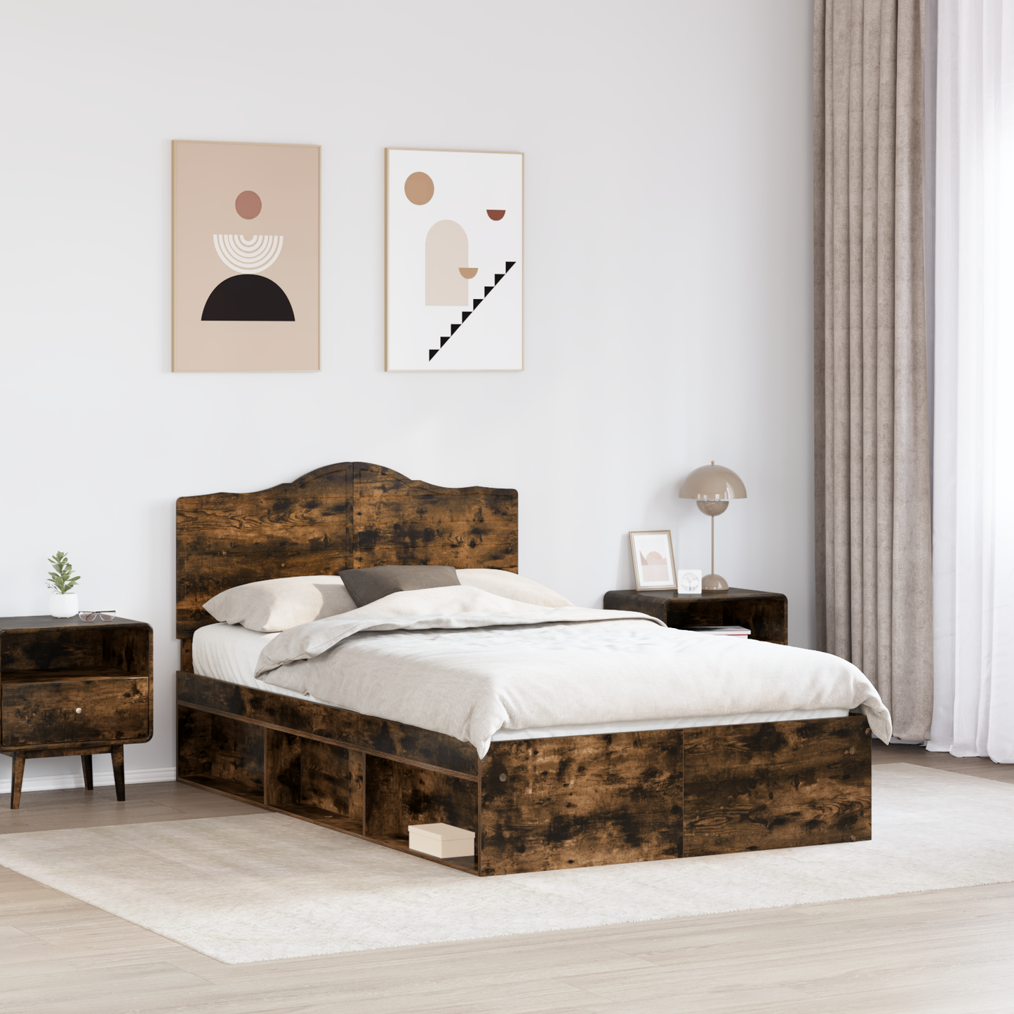 Bed Frame Smoked Oak 135 x 190 cm Solid Pine Wood