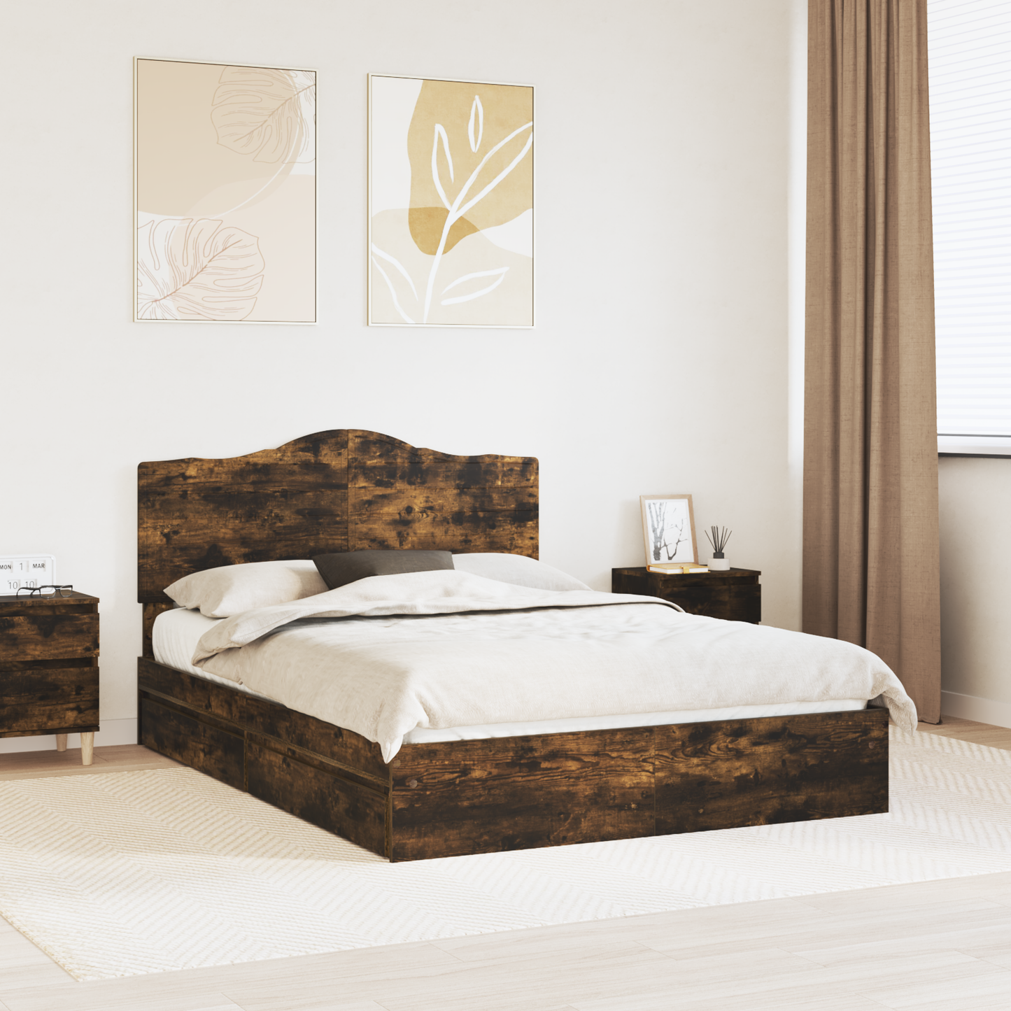 Storage Bed with Drawer Smoked Oak 160 x 200 cm Engineered Wood