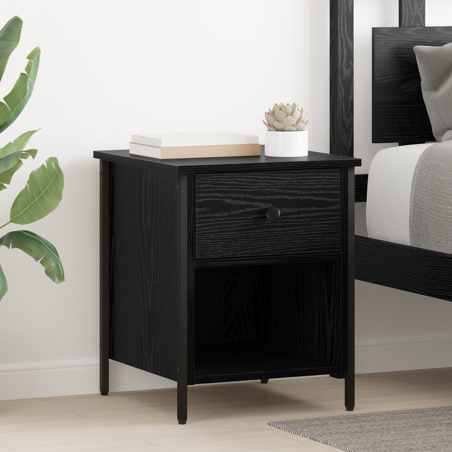 Bedside Cabinet Black Oak 40 x 42 x 50 cm Engineered Wood