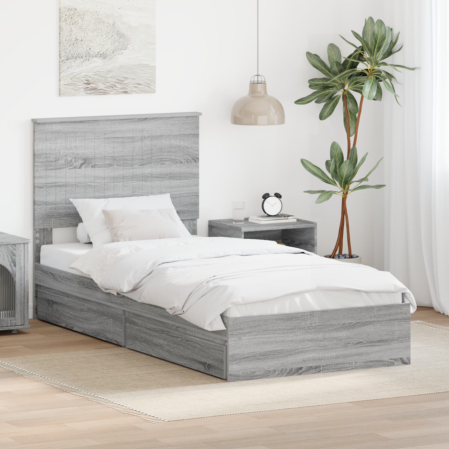 Storage Bed with Drawer Grey Sonoma 90 x 200 cm Engineered Wood