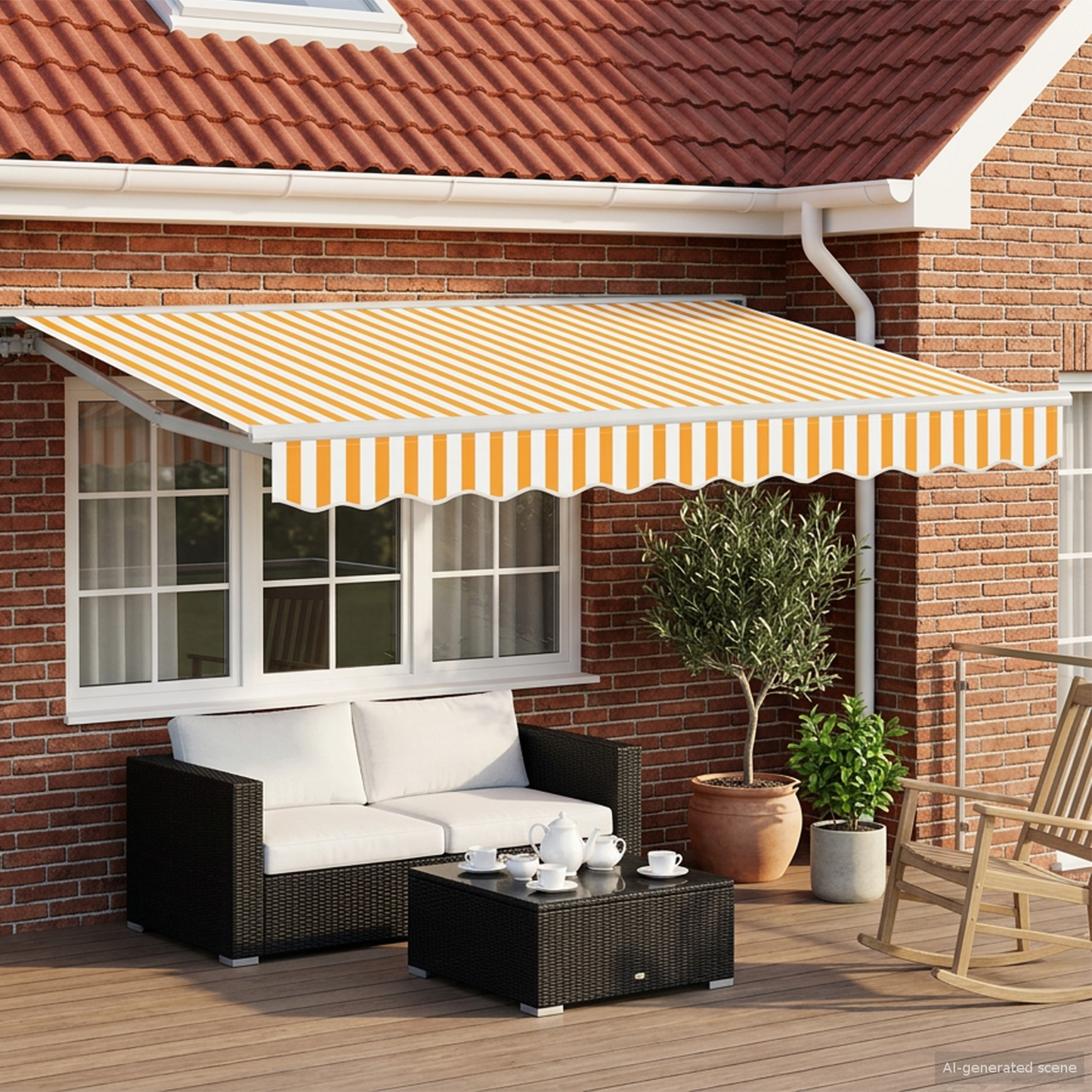 Manual Awning Frame with LEDs Yellow and White 3.5 x 2 m