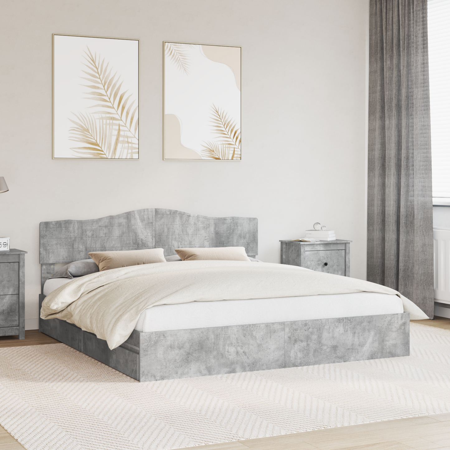 Storage Bed Concrete Grey 200 x 200 cm Engineered Wood