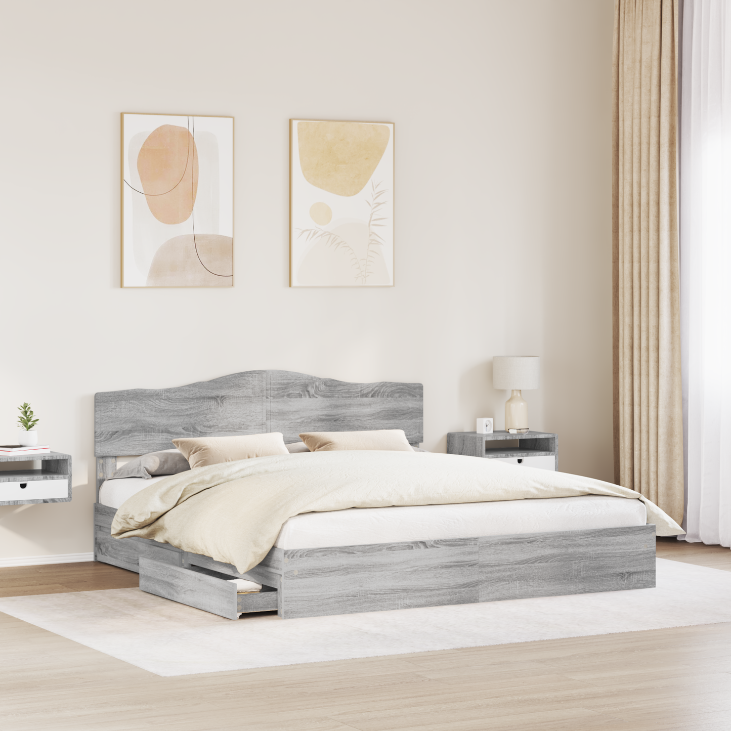 Storage Bed Grey Sonoma 180 x 200 cm Engineered Wood