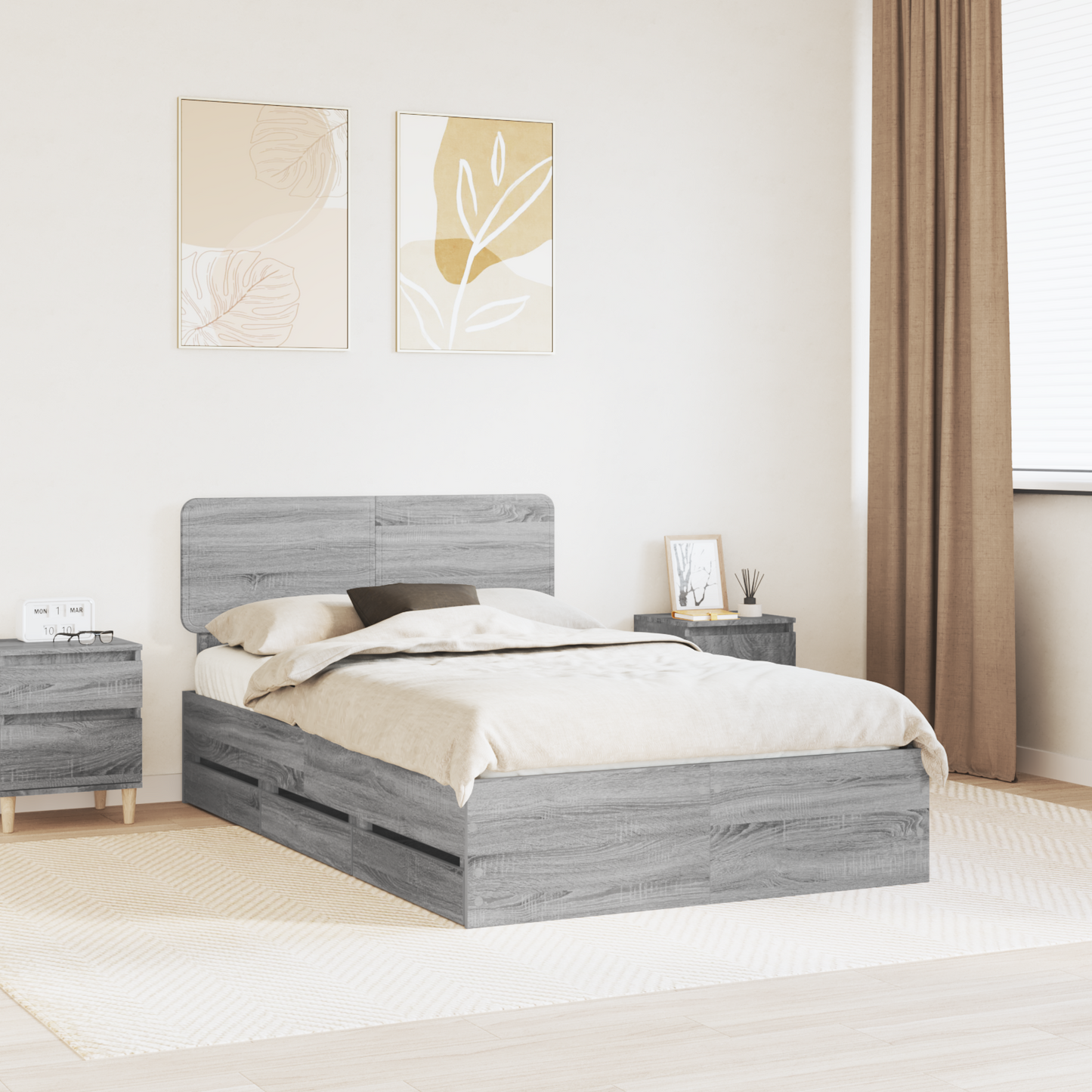 Bed Frame with Drawer Grey Sonoma 120 x 190 cm Engineered Wood