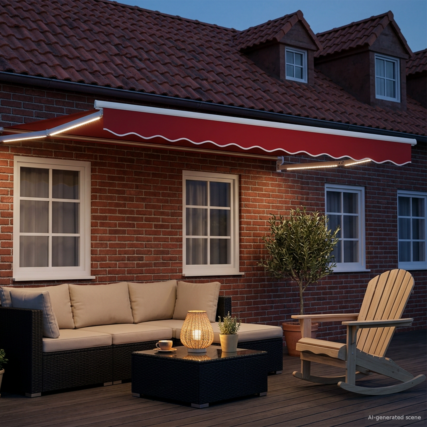 Manual Retractable Awning with LEDs Red and White 3.5 x 2.5 m
