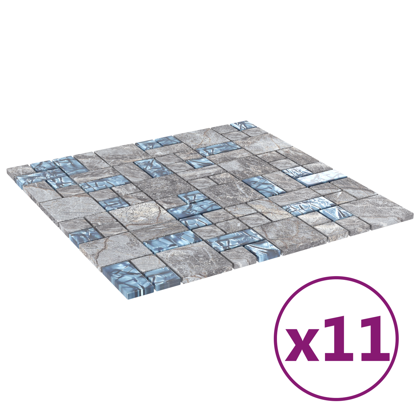 Mosaic Tile 11 pcs Grey and Blue 50 x 50 cm Glass