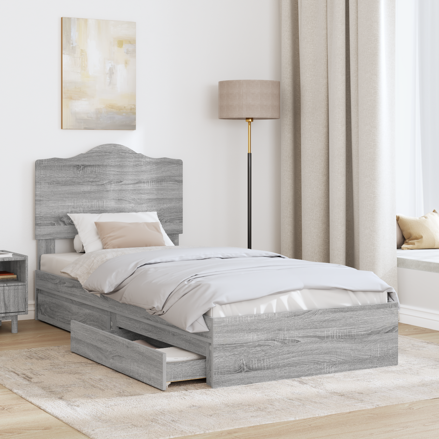 Storage Bed with Drawer Grey Sonoma 70 x 190 cm Engineered Wood