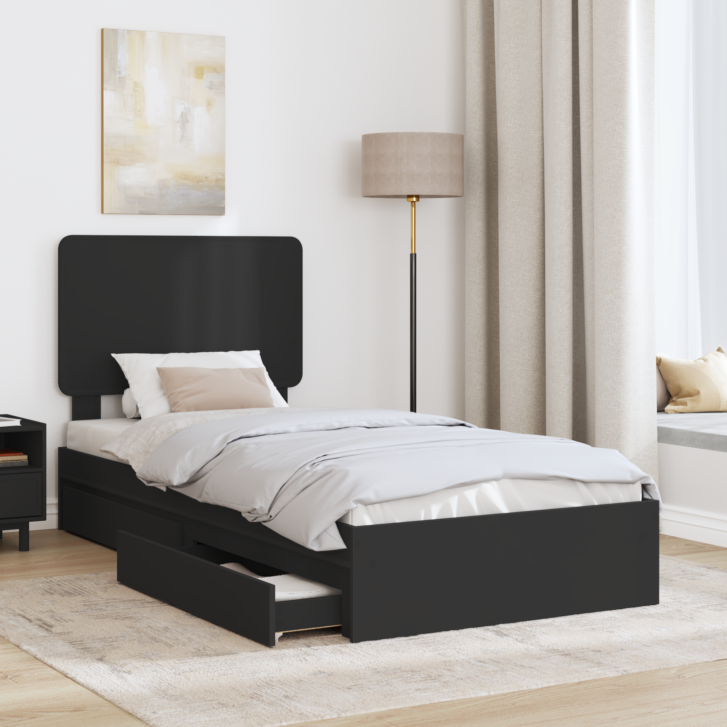Storage Bed with Headboard Black 75 x 190 cm Engineered Wood