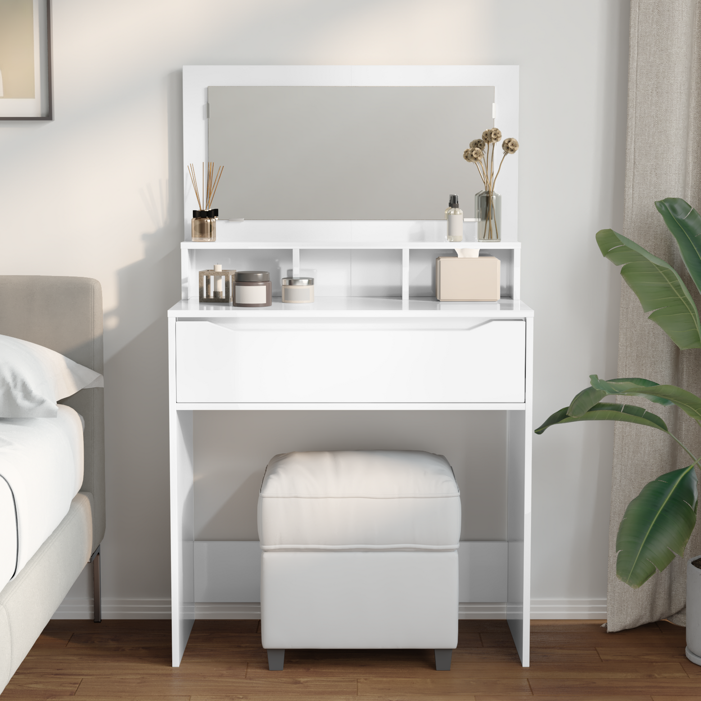 Bedroom Dressing Tables High Gloss White 80 x 39.6 x 135 cm
