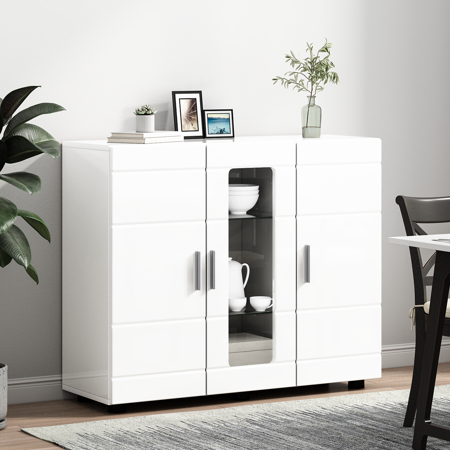 Wooden Cabinet High Gloss White 88.5 x 30.5 x 73 cm