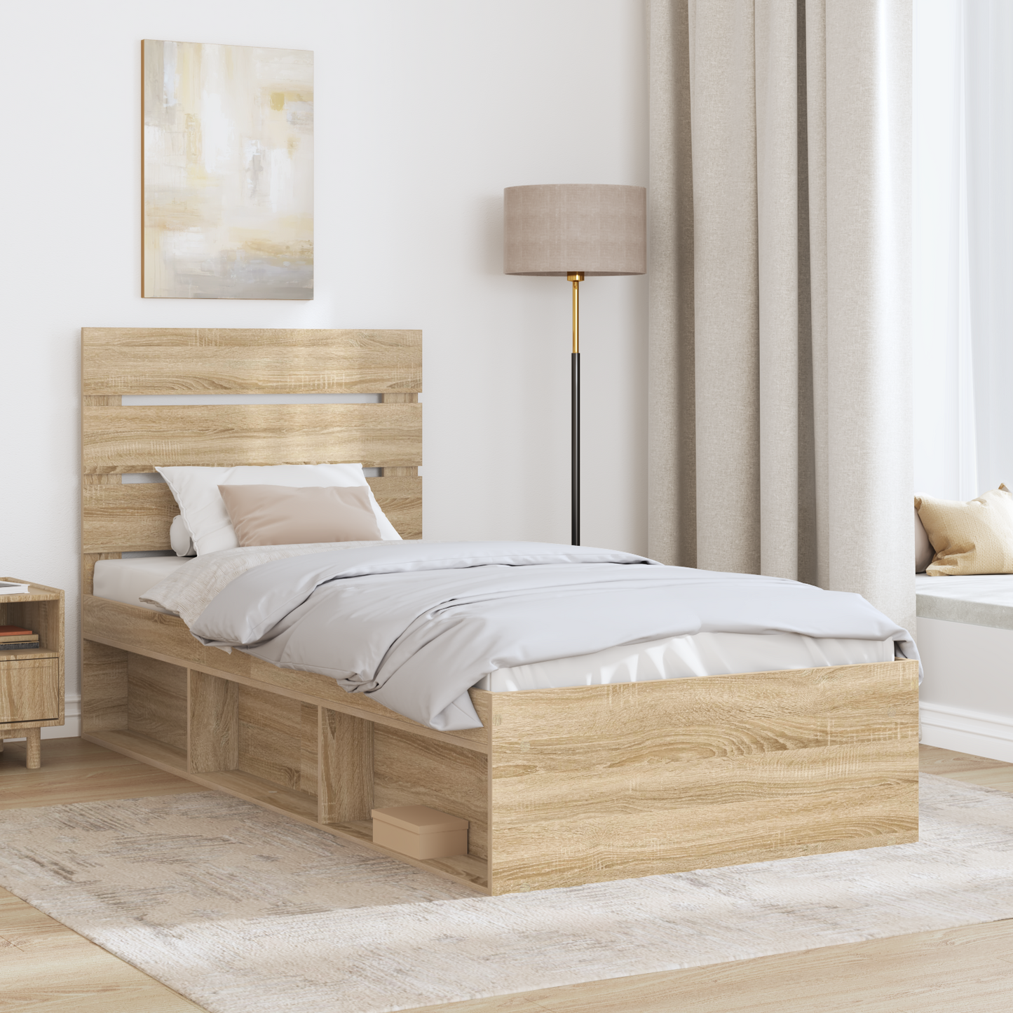 Bed Frame with Headboard Sonoma Oak 75 x 190 cm Solid Pine Wood