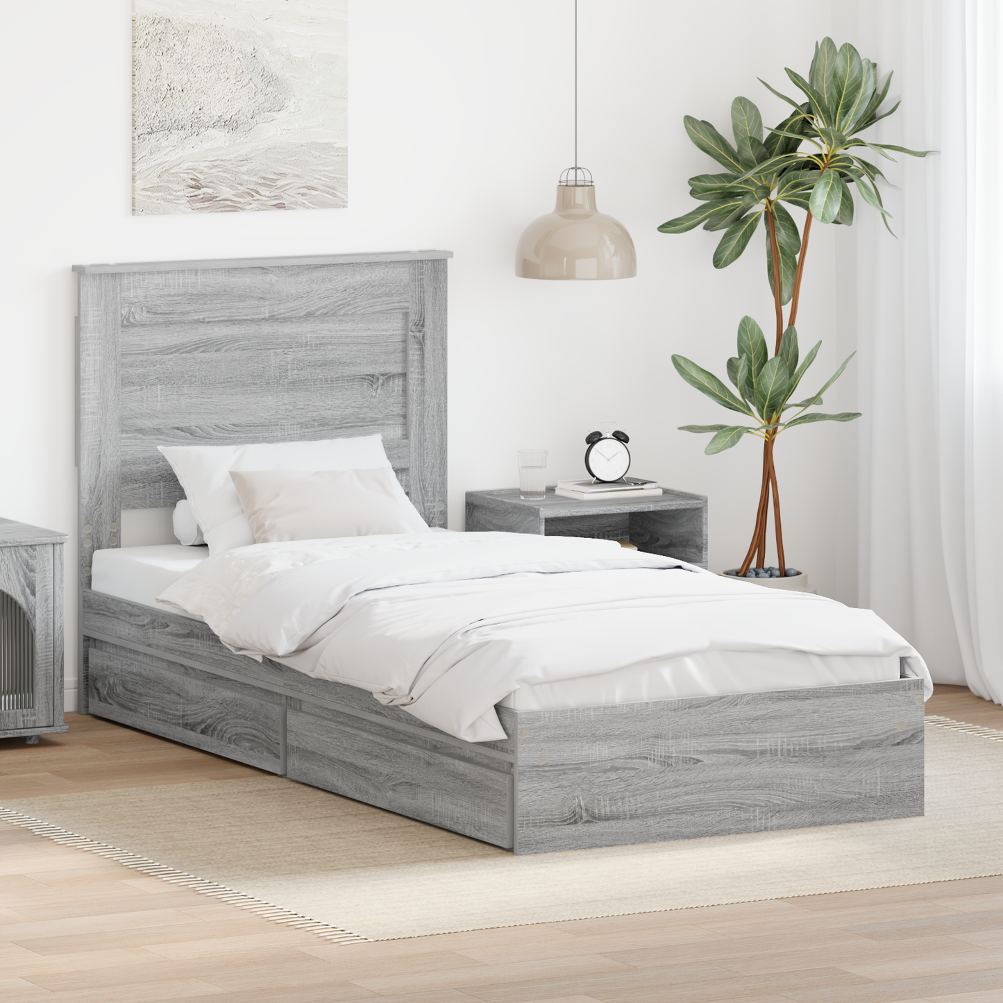 Storage Bed with Drawer Grey Sonoma 90 x 200 cm Engineered Wood